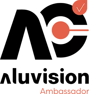 Offizielles Aluvision Ambassador Logo als Zeichen der Partnerschaft mit Mediafarm.